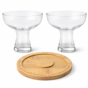 Kirklands Margarita Glass Set With Bamboo Salt Tray